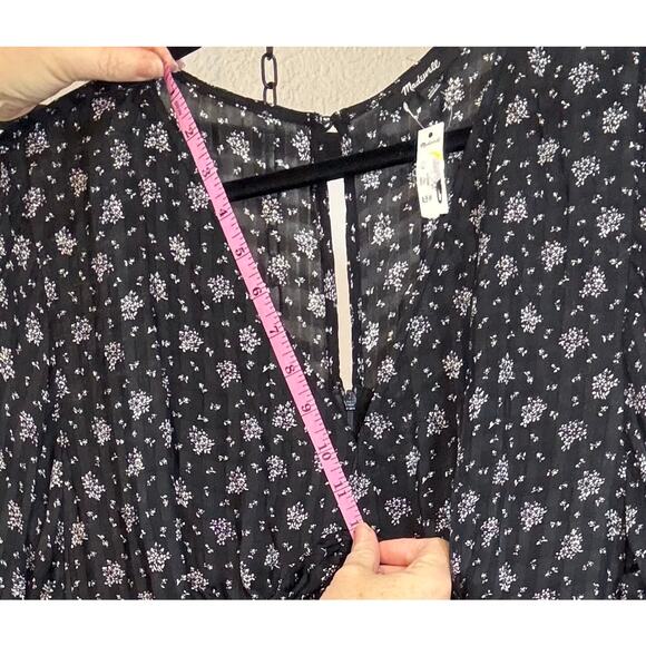 NWT Madewell Black White Floral Maxi Dress 12 Long Sleeve Ruched Boho Romantic - Picture 16 of 16